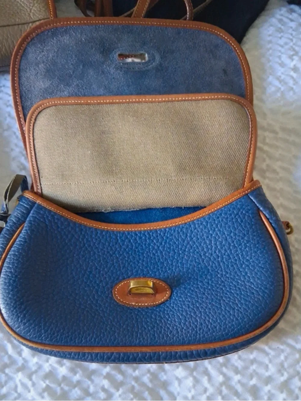 Dooney & Bourke Blue and Brown Pebbled Leather Messenger Bag